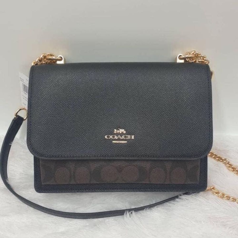 Coach Pebbled Klare Crossbody Gold Black Convertible Shoulder Purse Bag
